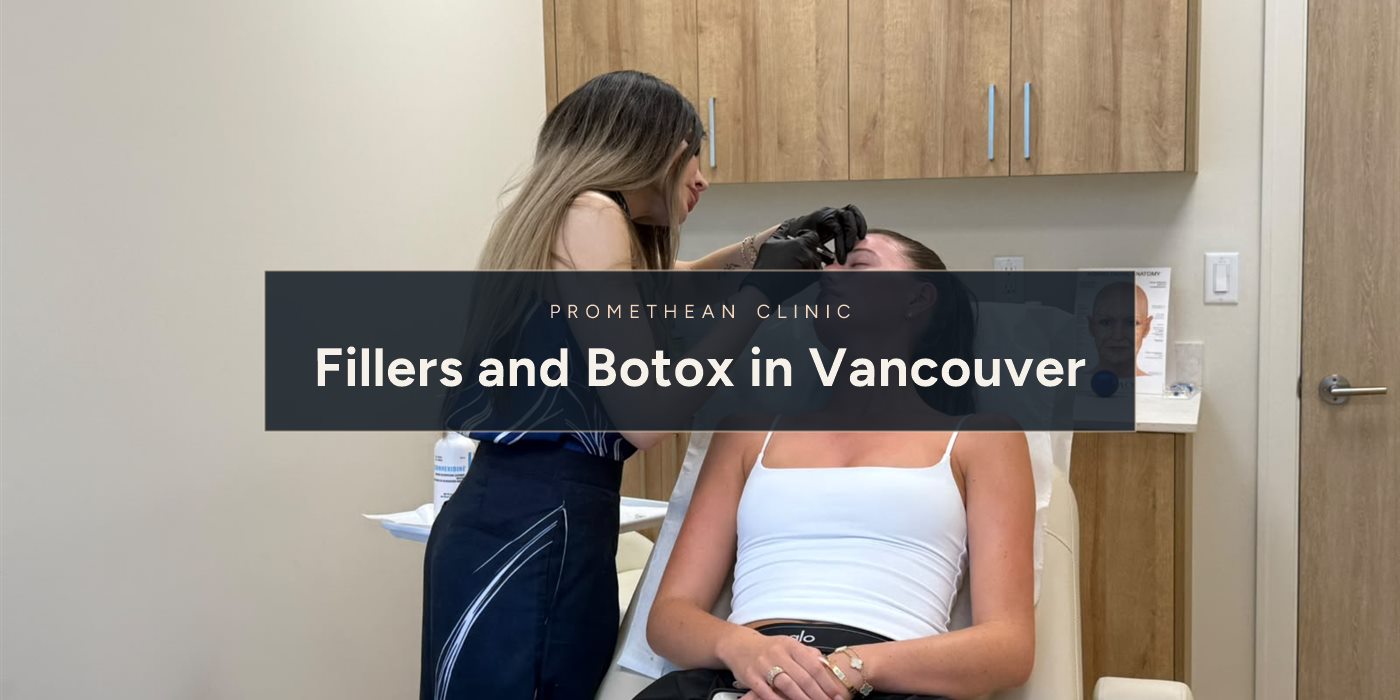 Fillers and Botox in Vancouver. An injector treating a patient in the treatment room at Promethean Clinic in Vancouver.